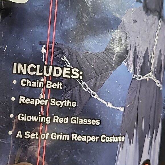 Grim Reaper Halloween Costume with Glowing Eyes Boys Size Large - Picture 8 of 10